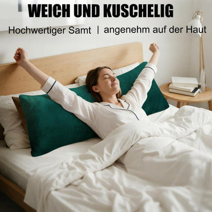 Seitenschläferkissenbezug 40x145 cm - Dunkelgrün Samt 2er Set