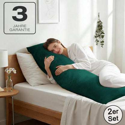 Seitenschläferkissenbezug 40x145 cm - Dunkelgrün Samt 2er Set