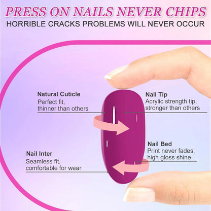 24 Press On Nails Rosa Farbverlauf – Mittellange, Eckige Falsch Nägel