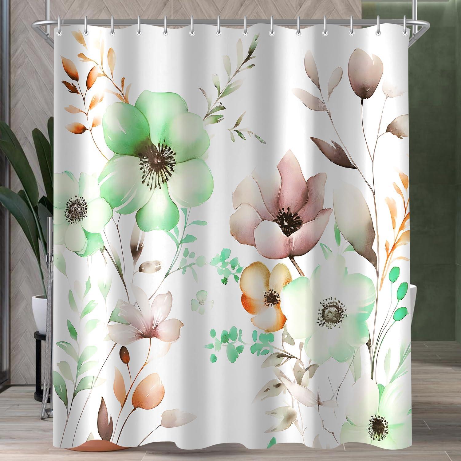Lerores Duschvorhang Blumen Zeichnen 180x200cm Wasserabweisend Antischimmel Textil