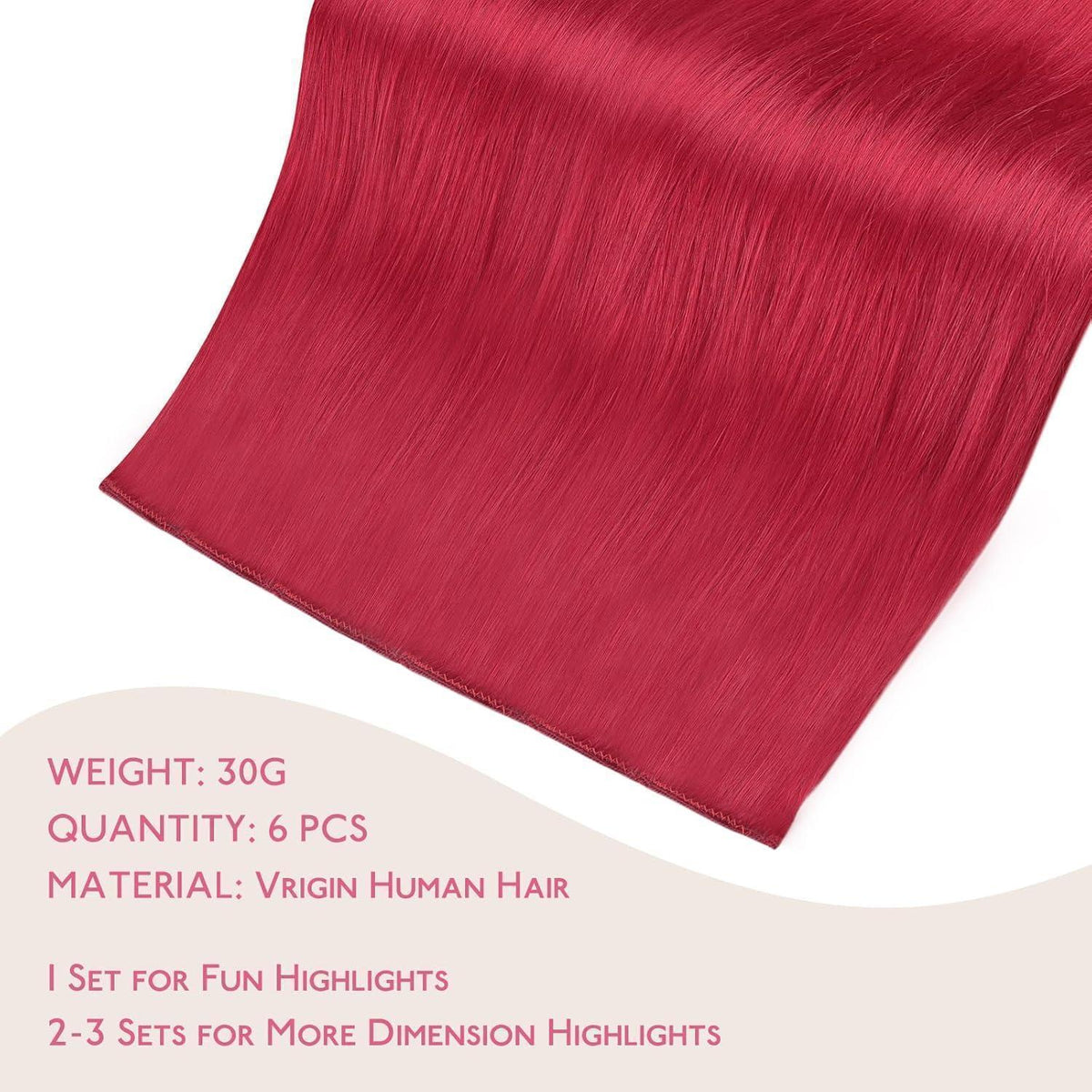 Rot Clip-in Haarverlängerung – Remy Echthaar 35cm/30g