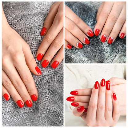24 Stück Kurze Rote Selbstklebende Acryl Fingernägel