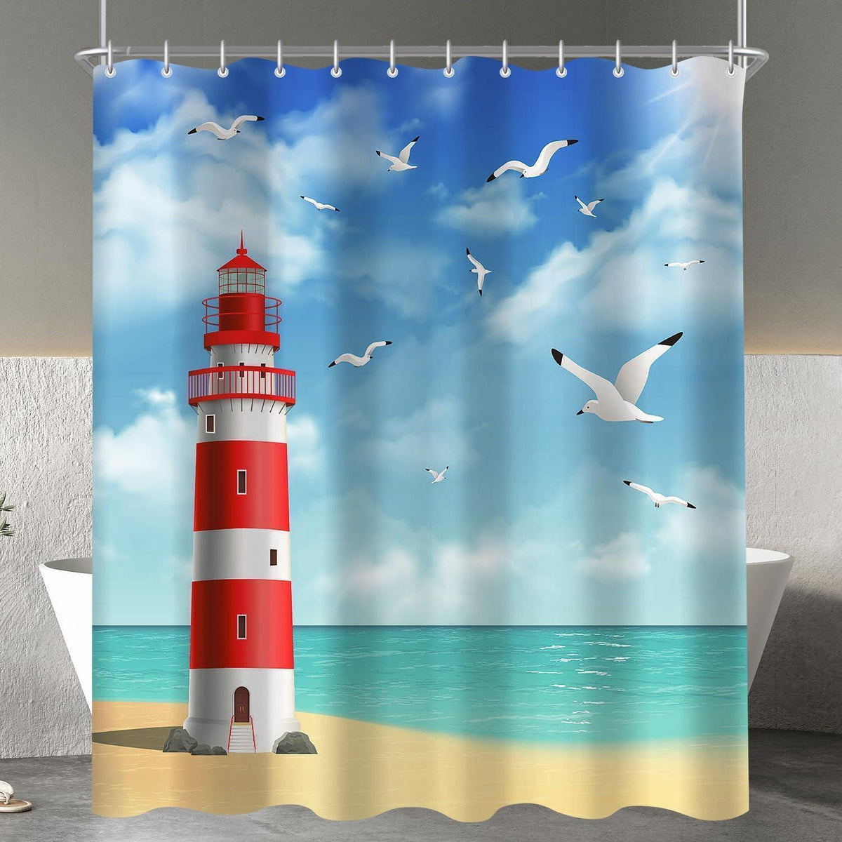 Duschvorhang Leuchtturm 180x200cm Wasserabweisend & Schimmelresistent
