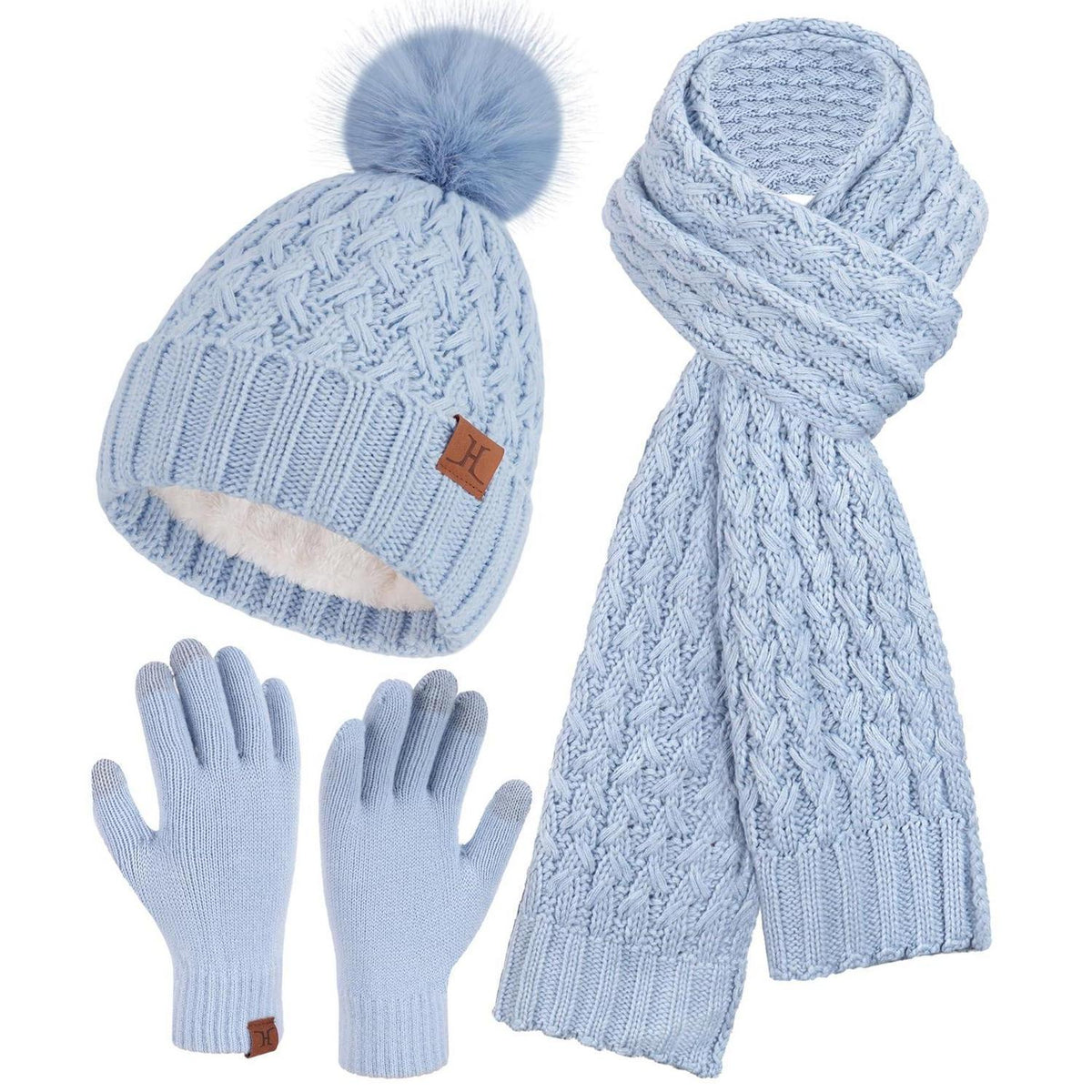 Winter Mütze, Schal & Handschuhe Set Damen - Himmelblau