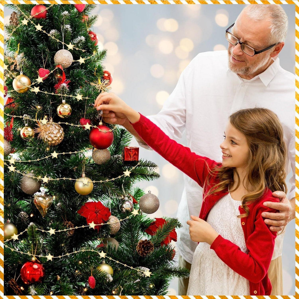 Goldene Sternen-Perlengirlande 20m – Weihnachtsbaum & Partydeko