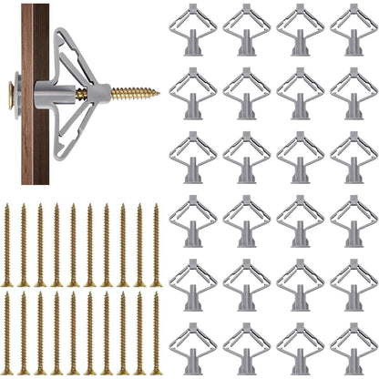 100x Gipskartondübel Set mit Schrauben 50mm, Hohlraumdübel Butterfly