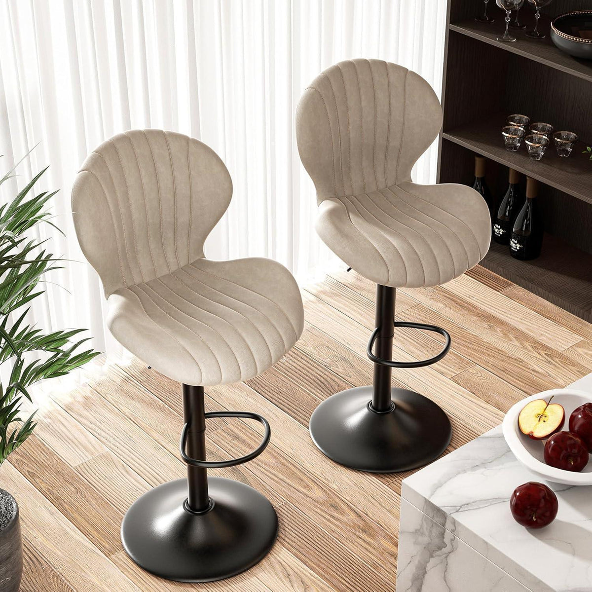 Verstellbarer Barhocker 4er Set mit Fußstütze & 360° Drehung