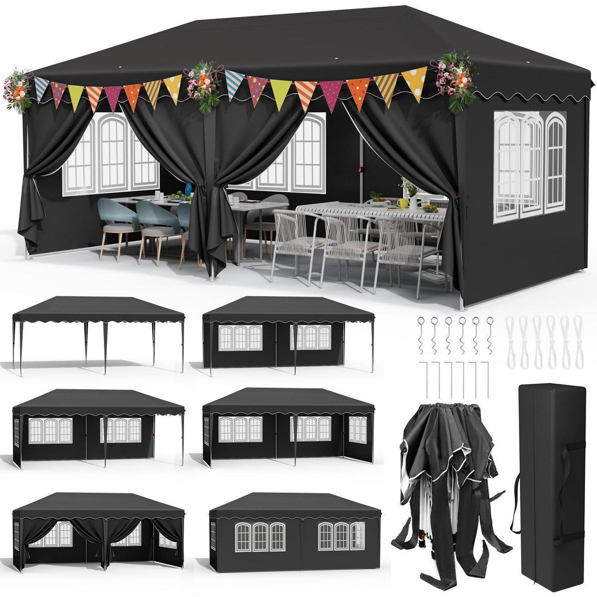 3x6 Faltpavillon wasserdicht – Gartenpavillon mit Seitenteilen