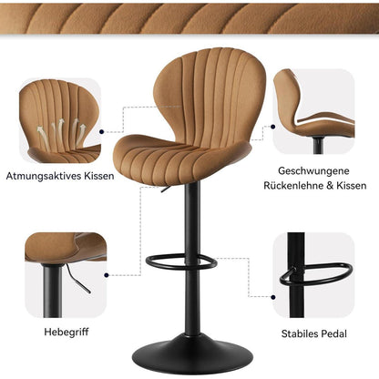 Verstellbarer Barhocker 4er Set mit Fußstütze & 360° Drehung