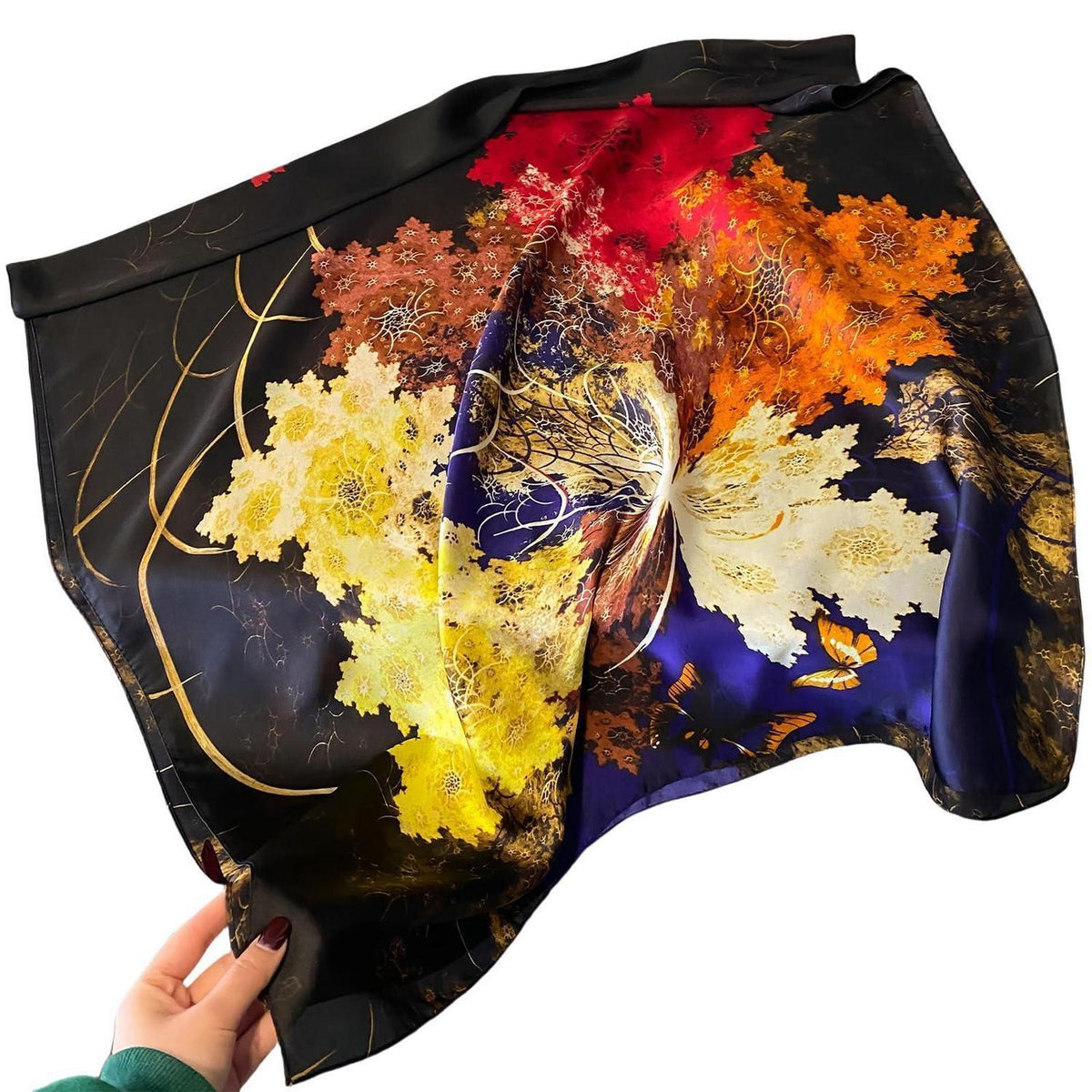 Seidenschal Damen Blume Blätter Print Ganzjährig 180x90cm