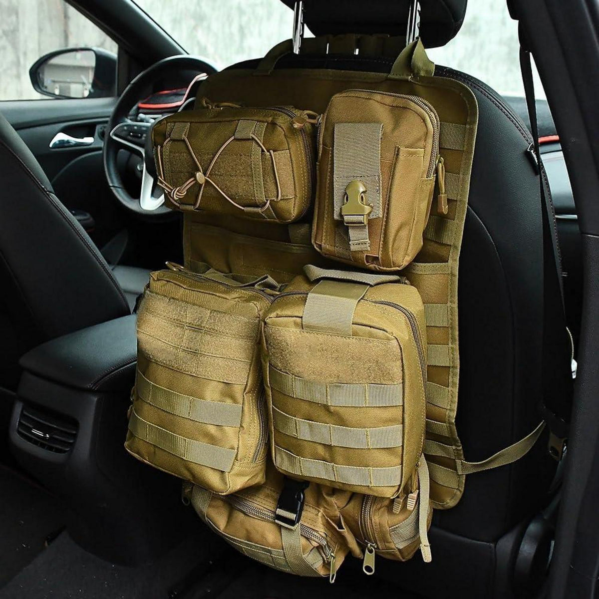 Taktischer Auto-Sitz Organizer mit MOLLE Taschen & Zubehör