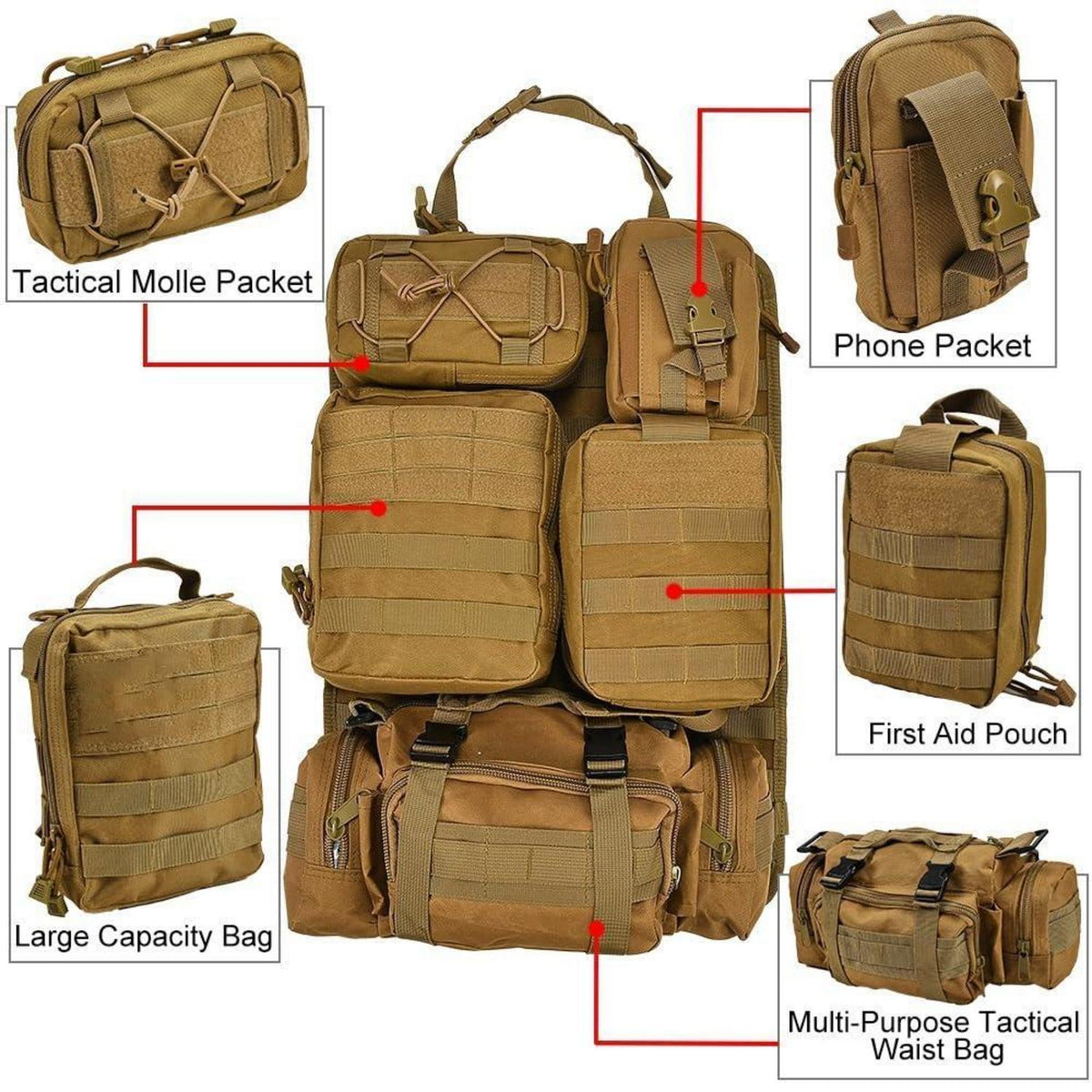 Taktischer Auto-Sitz Organizer mit MOLLE Taschen & Zubehör