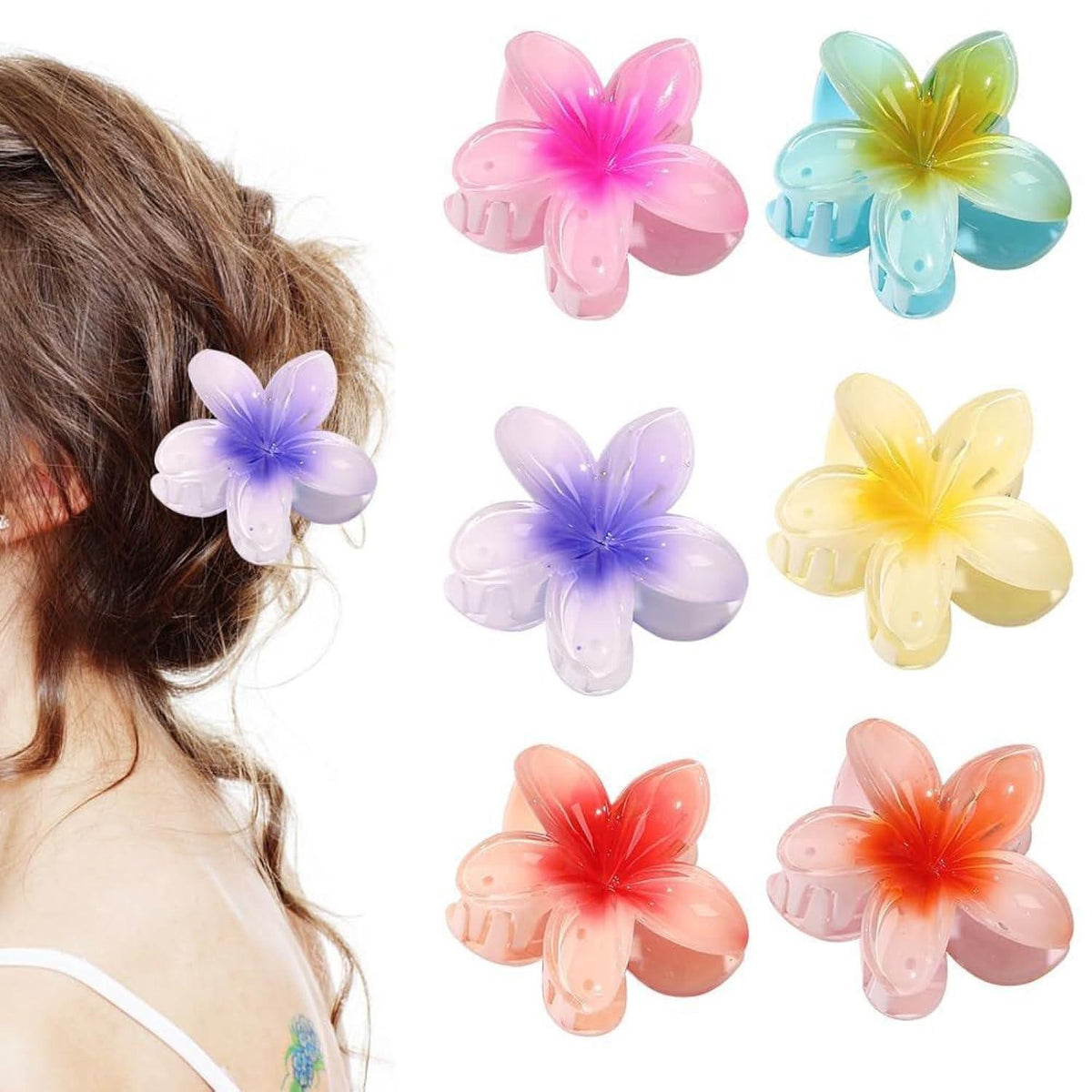 Blumen-Haarklammern Set Acryl Hawaii Haarspangen Damen Halt