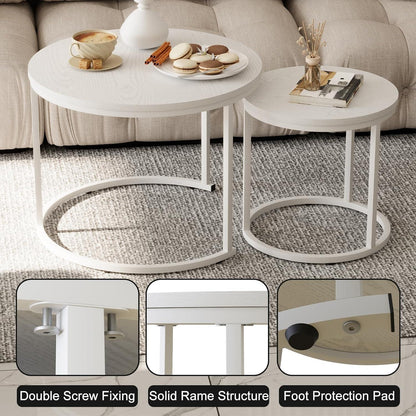 Runde Couchtische Set Holz Weiß Metallgestell Beistelltisch