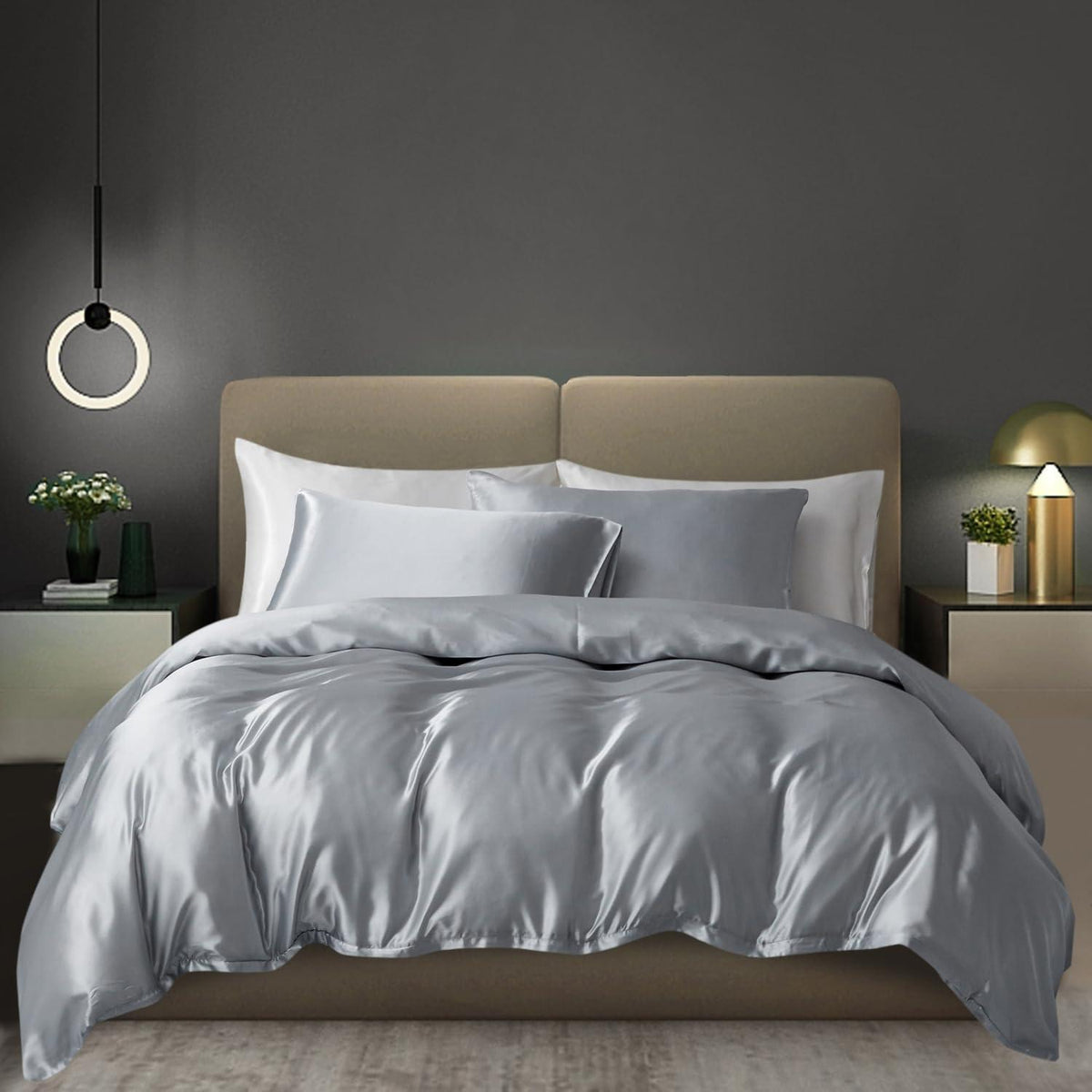 Satin Bettwäsche Set 135x200 Hellgrau 2-teilig Luxus