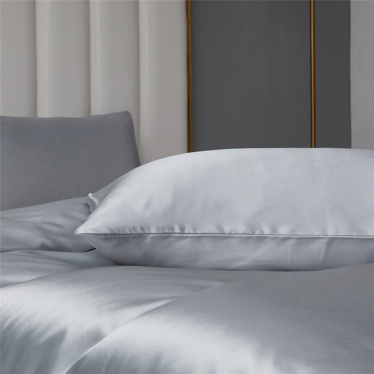 Satin Bettwäsche Set 135x200 Hellgrau 2-teilig Luxus