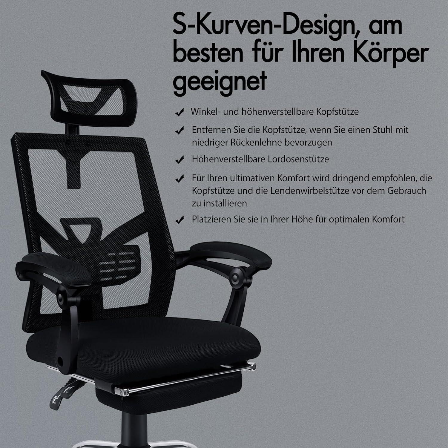 Ergonomischer Netz-Bürostuhl mit hoher Rückenlehne und verstellbaren