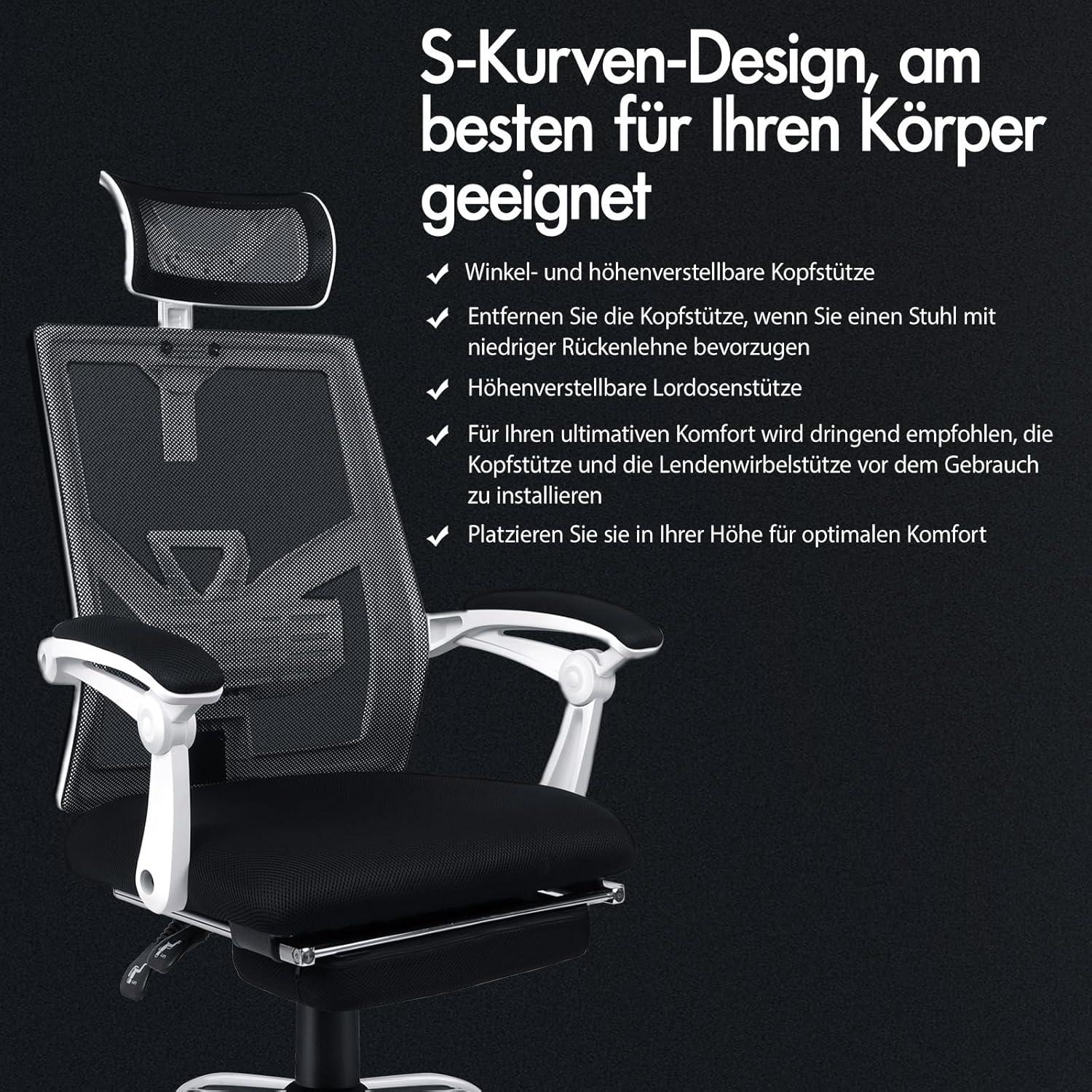 Ergonomischer Bürostuhl aus Netzgewebe, Drehbar, atmungsaktiv, Schwarz