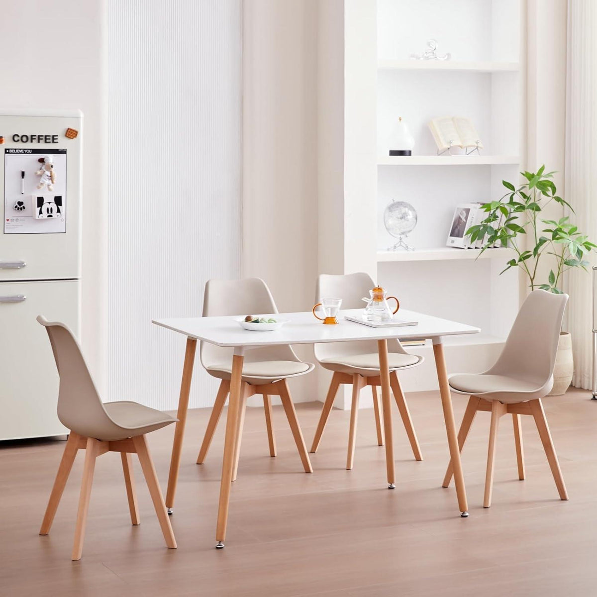 8 Esszimmerstühle Modern, Khaki, Buchenbeine & Polsterung