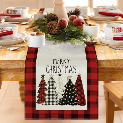 Roter Leinen Tischläufer Weihnachten 180 cm - Moderne Weihnachtsdeko