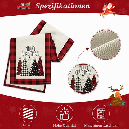 Roter Leinen Tischläufer Weihnachten 180 cm - Moderne Weihnachtsdeko