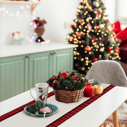 Roter Leinen Tischläufer Weihnachten 180 cm - Moderne Weihnachtsdeko
