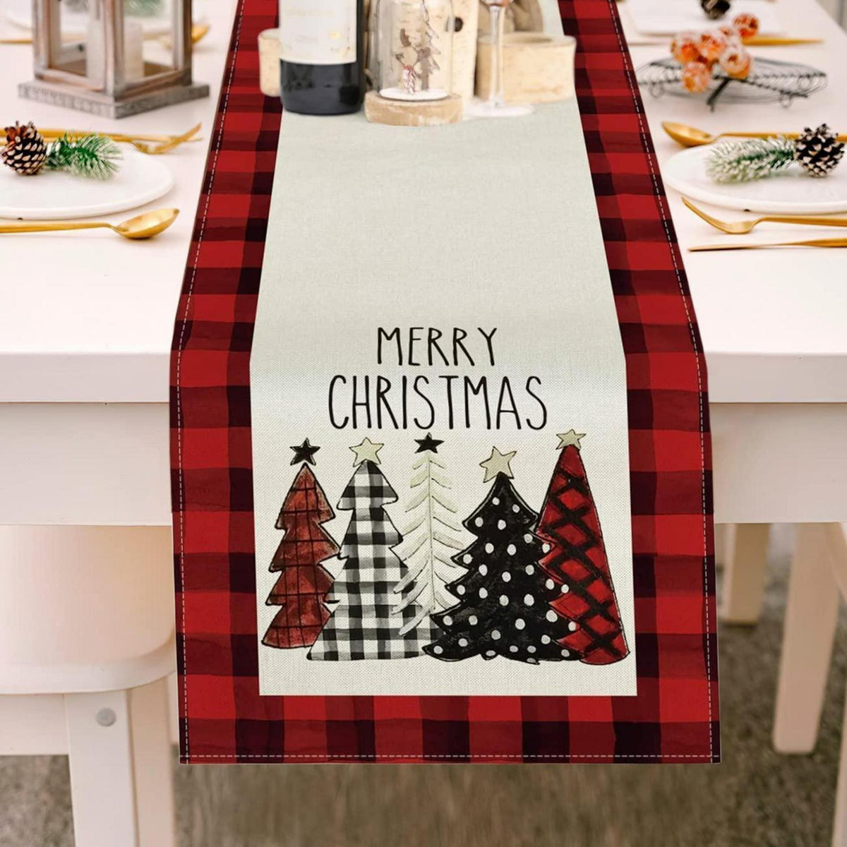Roter Leinen Tischläufer Weihnachten 180 cm - Moderne Weihnachtsdeko