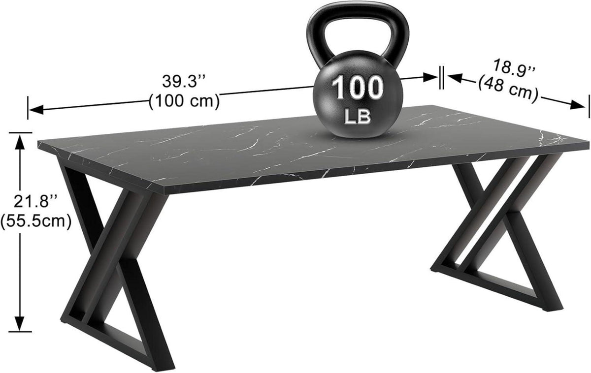 Moderner Couchtisch Holz Schwarz Metallgestell 100x48x55cm
