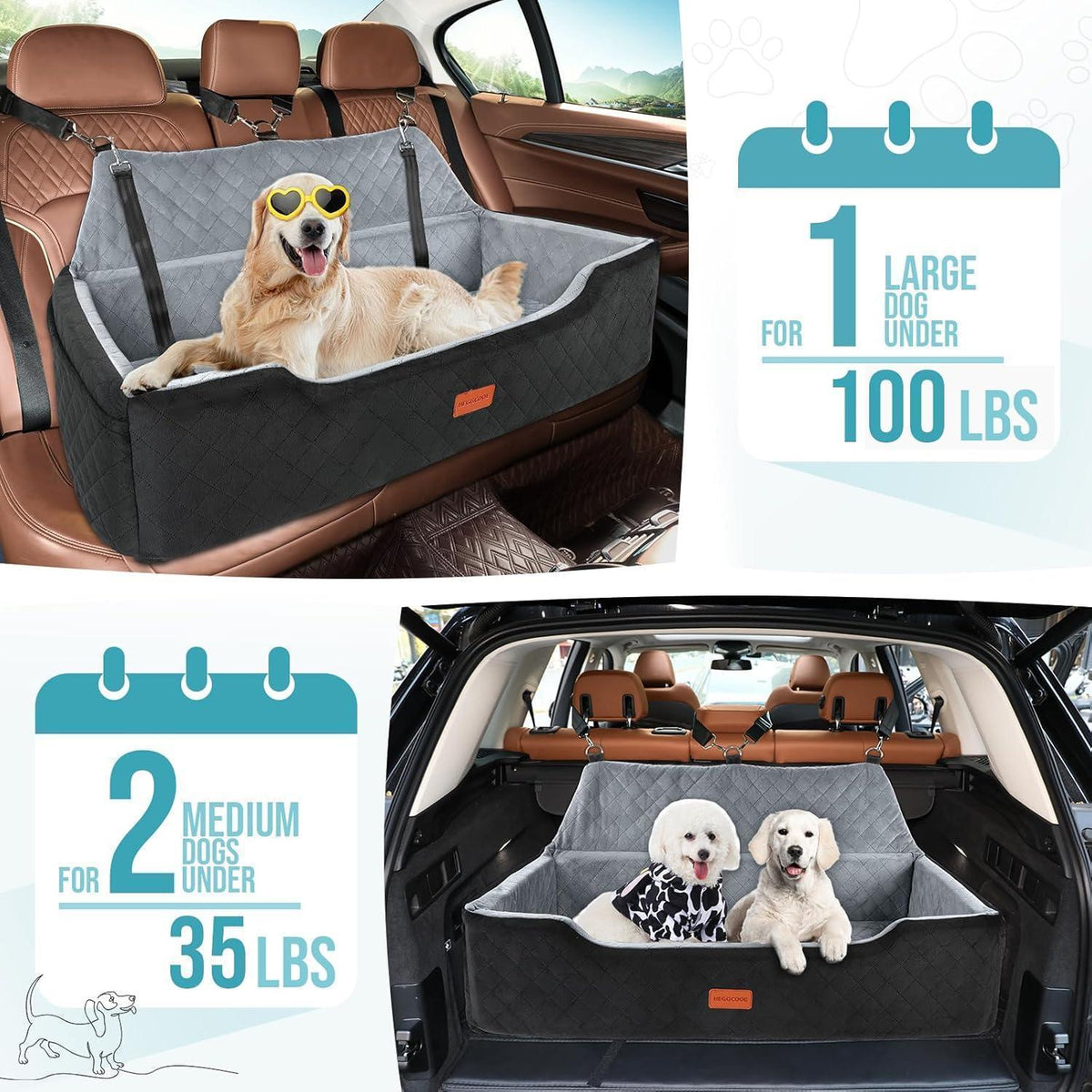 Hunde Autositz Groß/Mittel – Waschbar, Sicher & Komfortabel