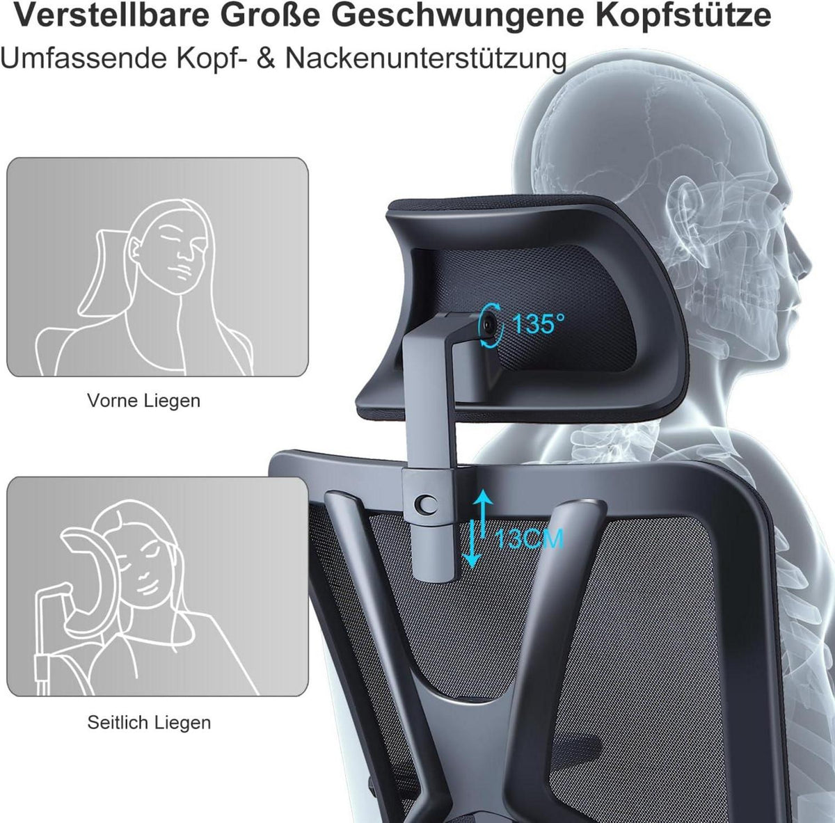 Ergonomischer Bürostuhl mit Kopfstütze und