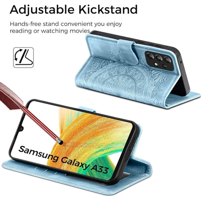 Hülle mit Kartenfach für Samsung Galaxy A33 5G, Himmelblau in Lederoptik