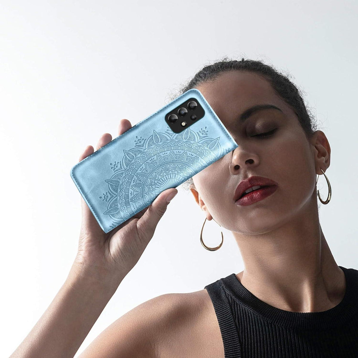 Hülle mit Kartenfach für Samsung Galaxy A33 5G, Himmelblau in Lederoptik