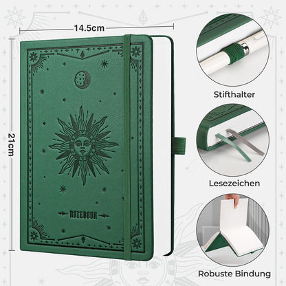 A5 Notizbuch kariert dunkelgrün - Tagebuch mit 320 Seiten