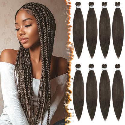 66cm Pre Stretched Braiding Haare - 8er Pack Braun