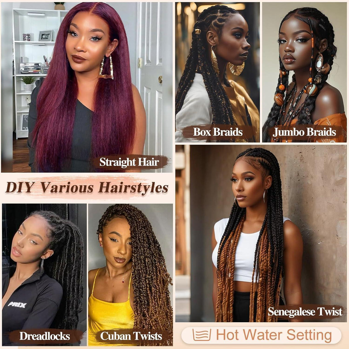 66cm Pre Stretched Braiding Haare - 8er Pack Braun