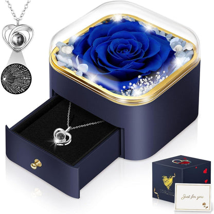 Ewige Rose mit "I Love You" Kette - Geschenk für Sie