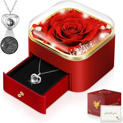 Ewige Rose mit "I Love You" Kette - Geschenk für Sie
