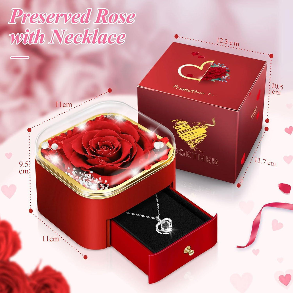Ewige Rose mit "I Love You" Kette - Geschenk für Sie