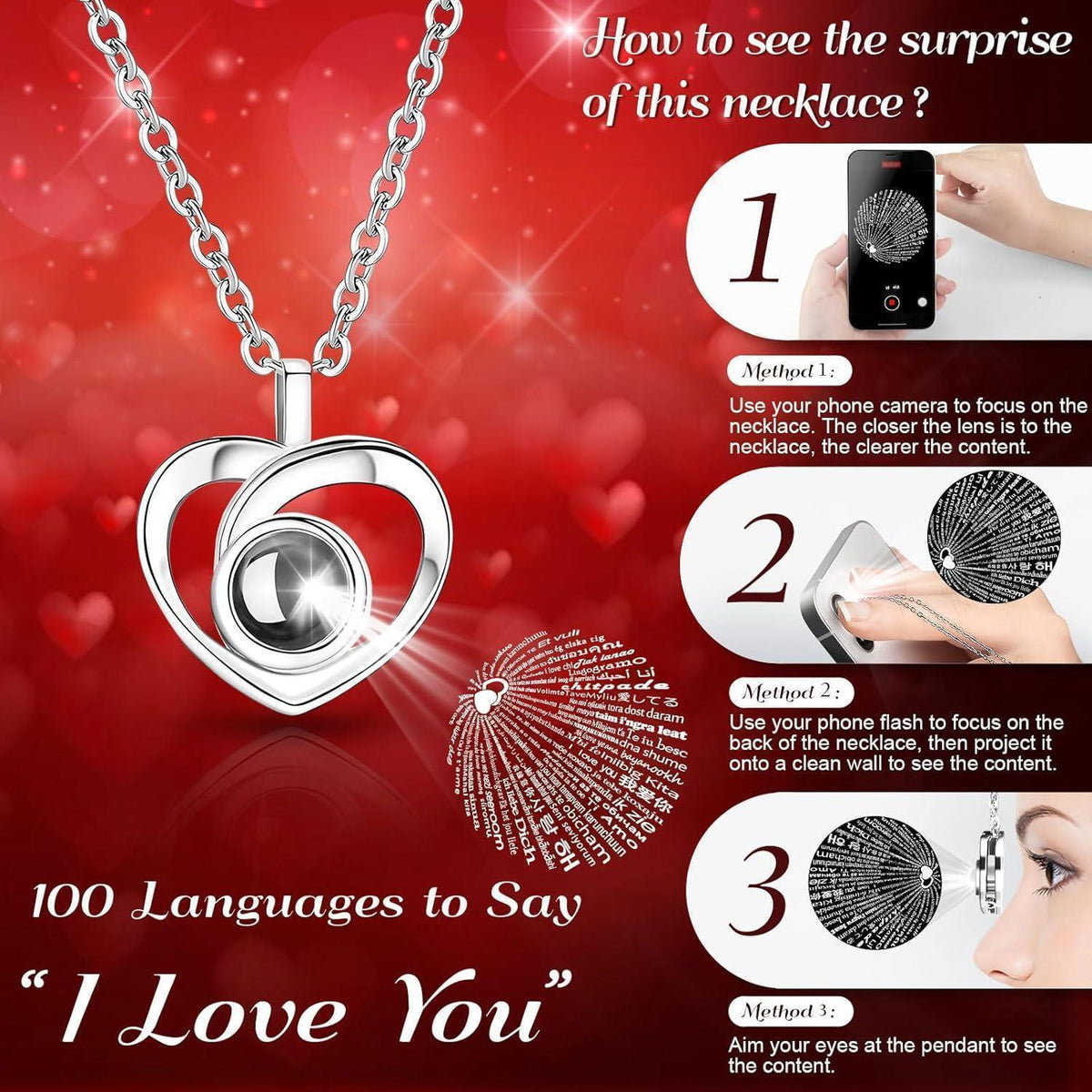 Ewige Rose mit "I Love You" Kette - Geschenk für Sie