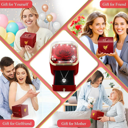 Ewige Rose mit "I Love You" Kette - Geschenk für Sie