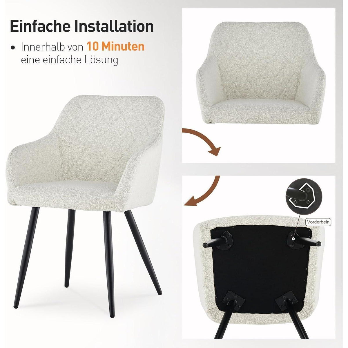 CLIPOP Esszimmerstühle 4er Set Bouclé Nebelweiß mit Armlehne