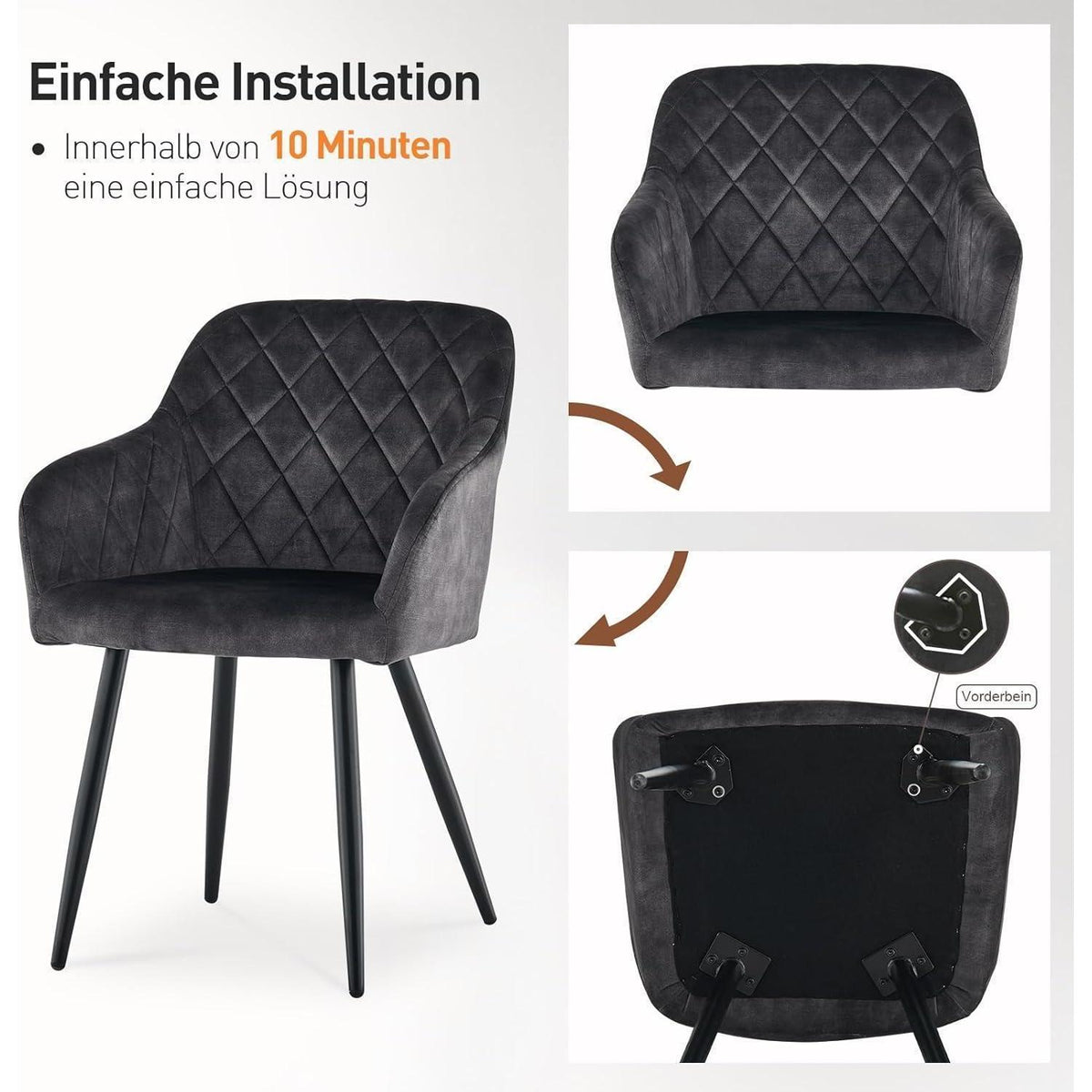 CLIPOP Esszimmerstühle 4er Set Samt Kohlenstoffgrau mit Armlehne