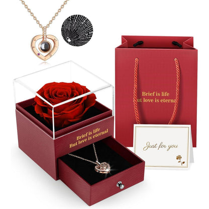 Ewige Rose Geschenkbox mit Kette – 100 Sprachen "I LOVE YOU"