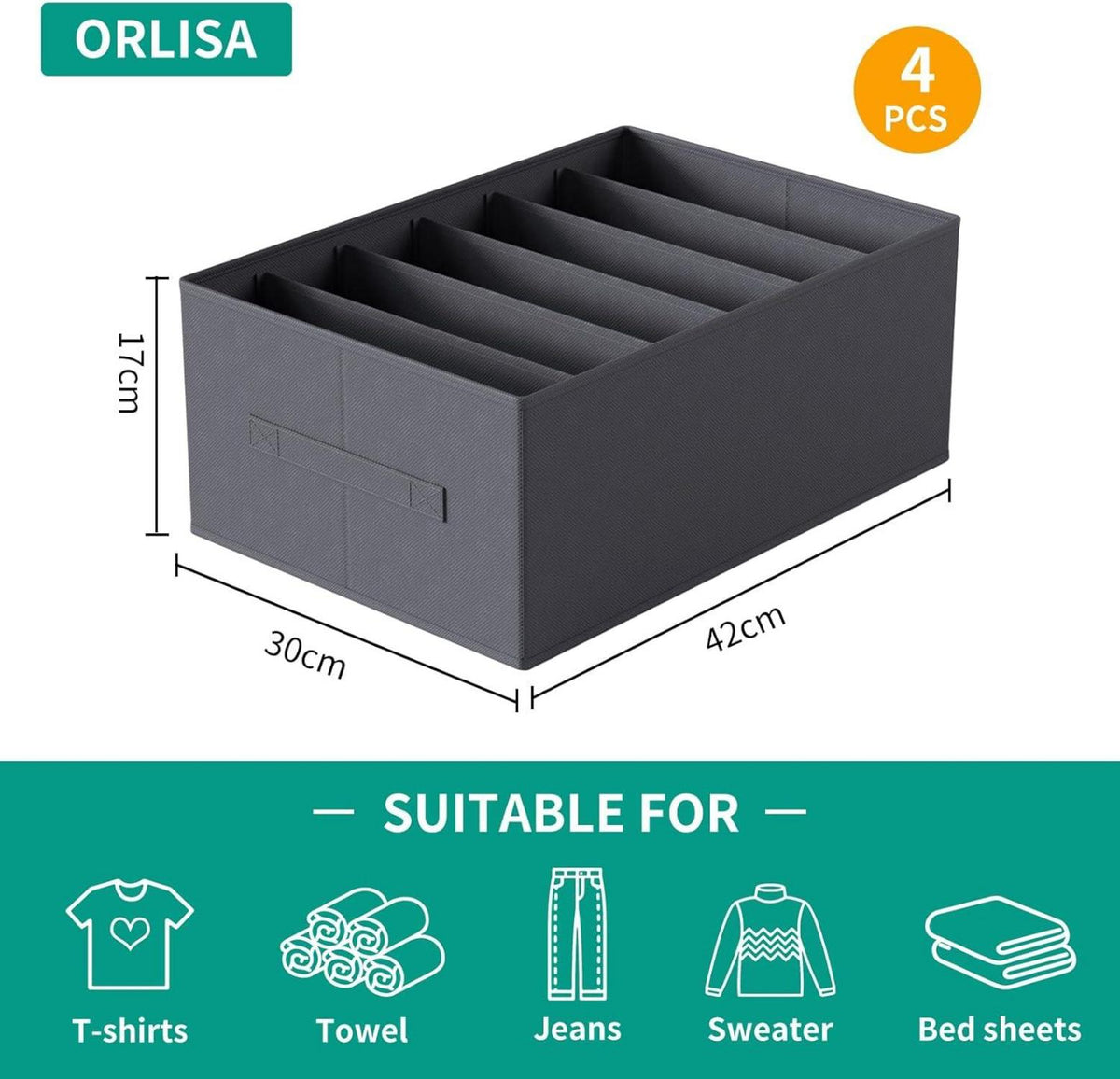 Kleiderschrank-Organizer 4er Set Aufbewahrungsbox mit 6 Fächern