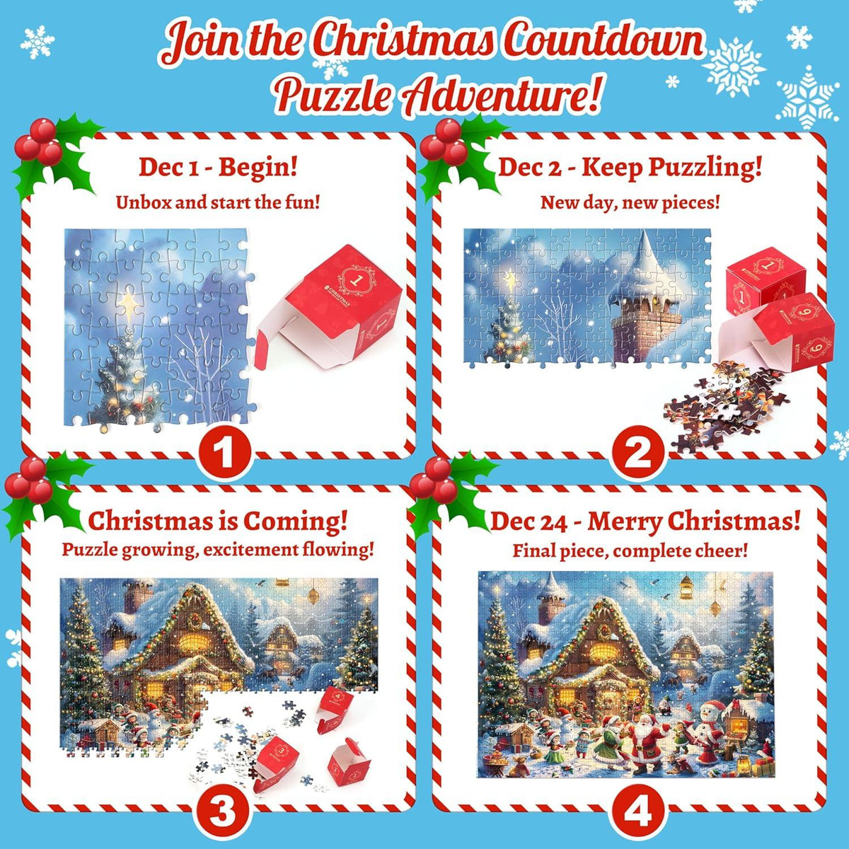 MJARTORIA Puzzle Adventskalender Weihnachten 1008 Teile Geschenk