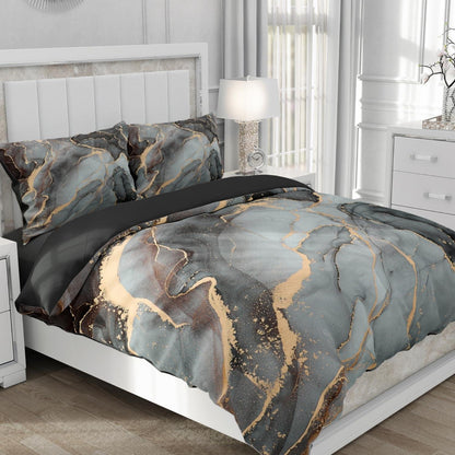 3D Marmor Bettwäsche Set Grau Gold 135x200cm