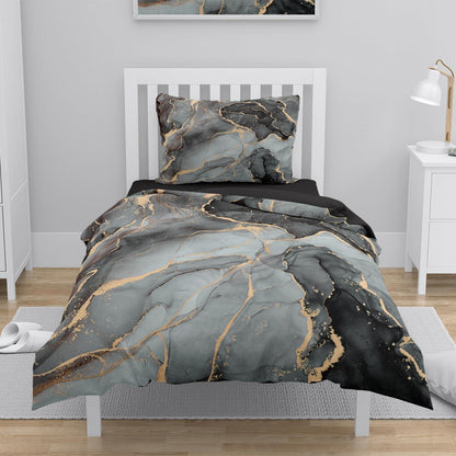 3D Marmor Bettwäsche Set Grau Gold 135x200cm