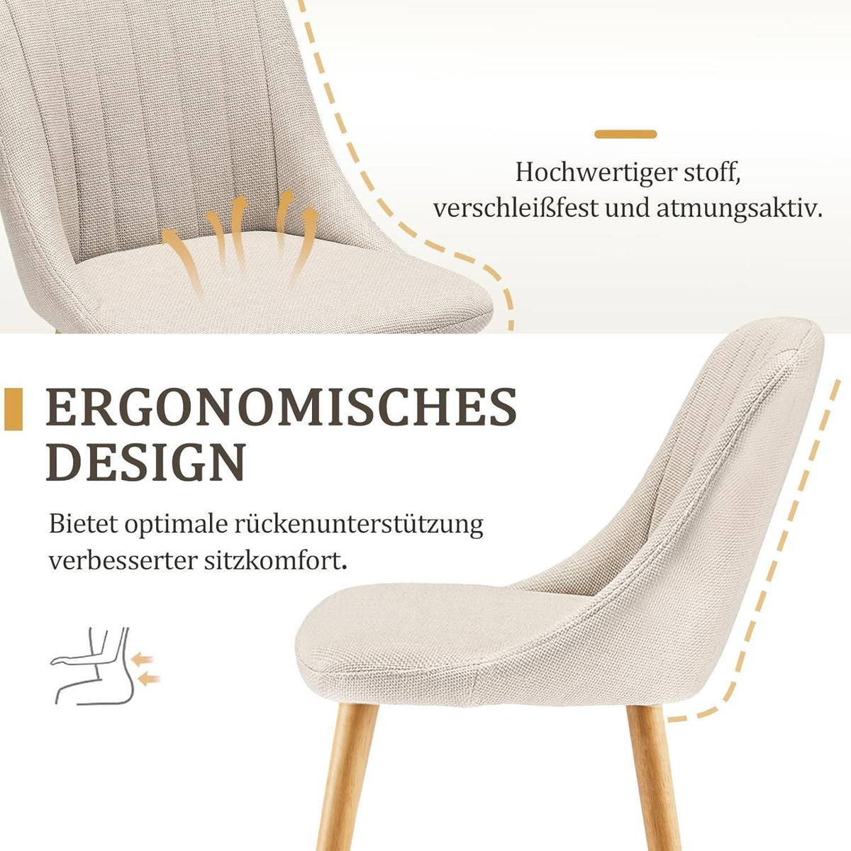 Esszimmerstuhl Set Beige Holzbeine – 6er Polsterstuhl