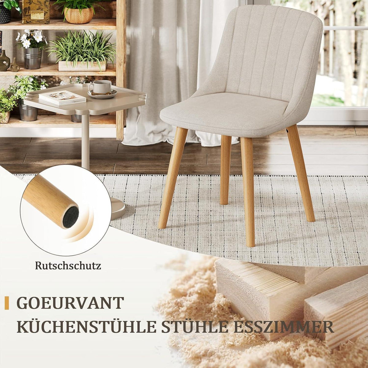 Esszimmerstuhl Set Beige Holzbeine – 6er Polsterstuhl