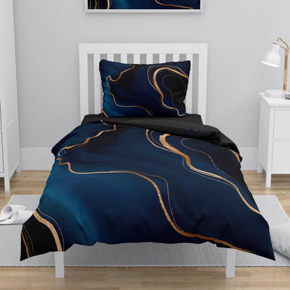 3D Marmor Bettwäsche Set Blau Gold 135x200cm